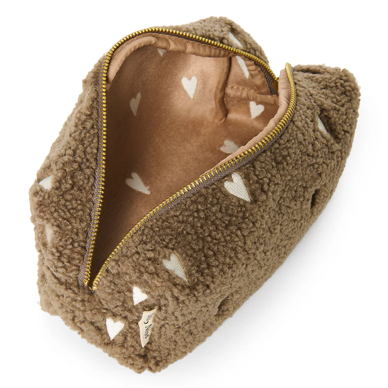 Studio Noos Toilet Bag Teddy 'Hearts' Brown