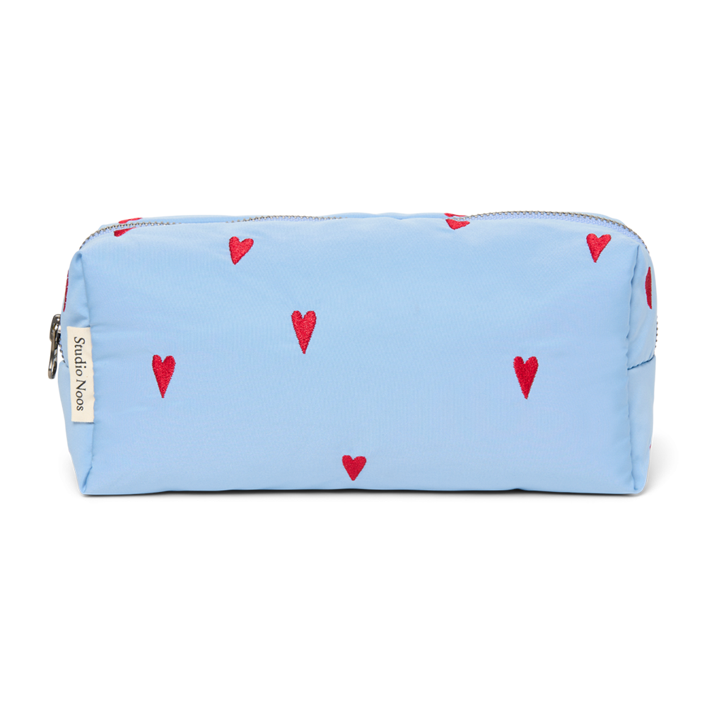 Studio Noos Toiletry Bag 'Puffy Pouch' Light Blue Hearts