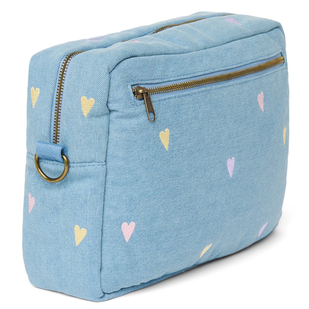Studio Noos Kinderwagen Organizer 'Denim' Light Blue Hearts