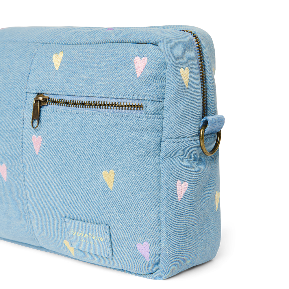 Studio Noos Kinderwagen Organizer 'Denim' Light Blue Hearts