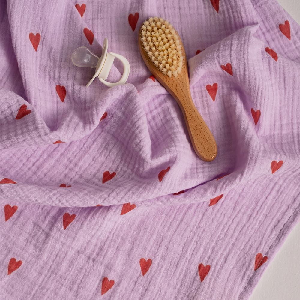 Studio Noos Mulltuch 'Hearts' 70 x 70 cm Lilac - Online MY SNOWFLAKE