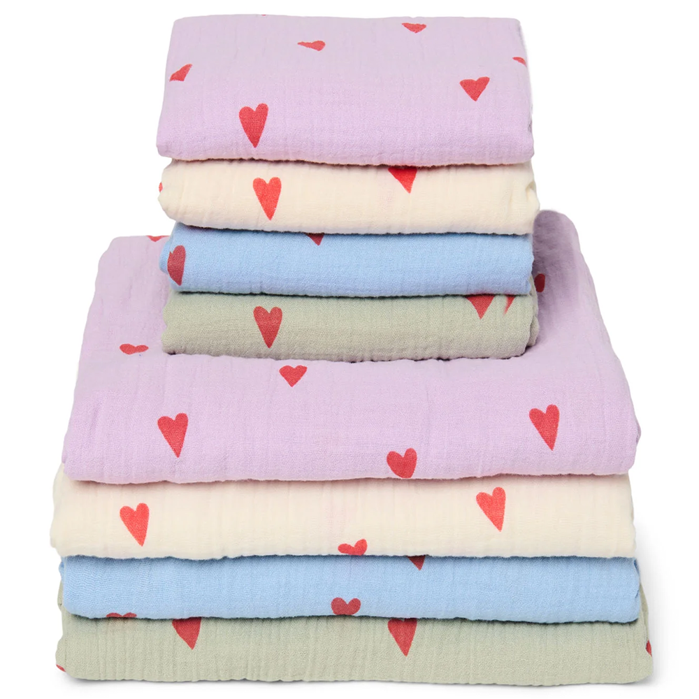 Studio Noos Swaddle 'Hearts' 120 x 120 cm Light Blue