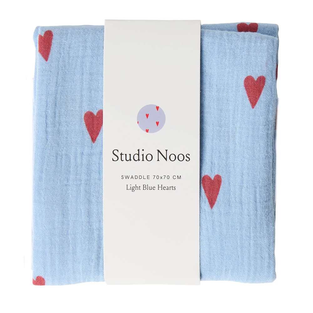 Studio Noos Swaddle 'Hearts' 120 x 120 cm Light Blue