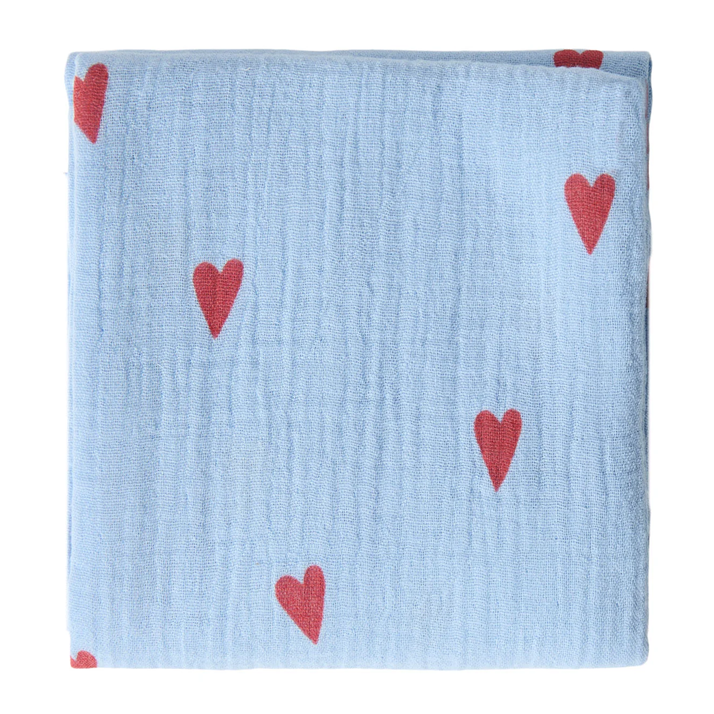 Studio Noos Swaddle 'Hearts' 120 x 120 cm Light Blue