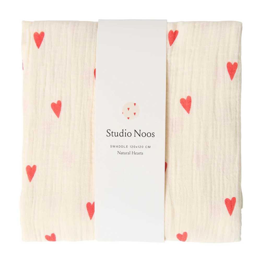 Studio Noos Swaddle 'Hearts' 120 x 120 cm Off White - Online MY SNOWFLAKE