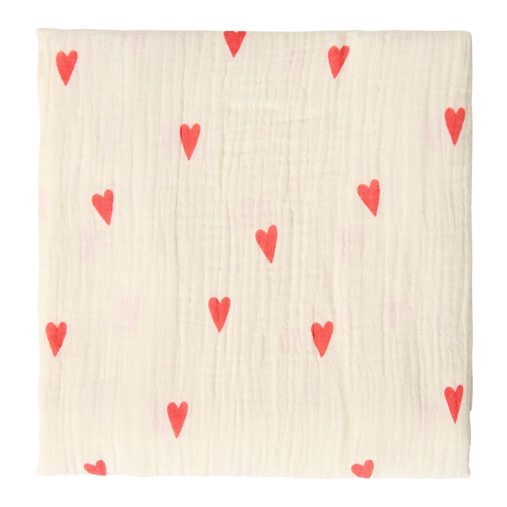 Studio Noos Swaddle 'Hearts' 120 x 120 cm Off White - Online MY SNOWFLAKE