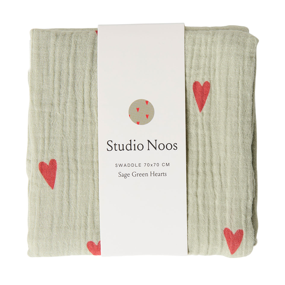 Studio Noos Mulltuch 'Hearts' 70 x 70 cm Green - Online MY SNOWFLAKE