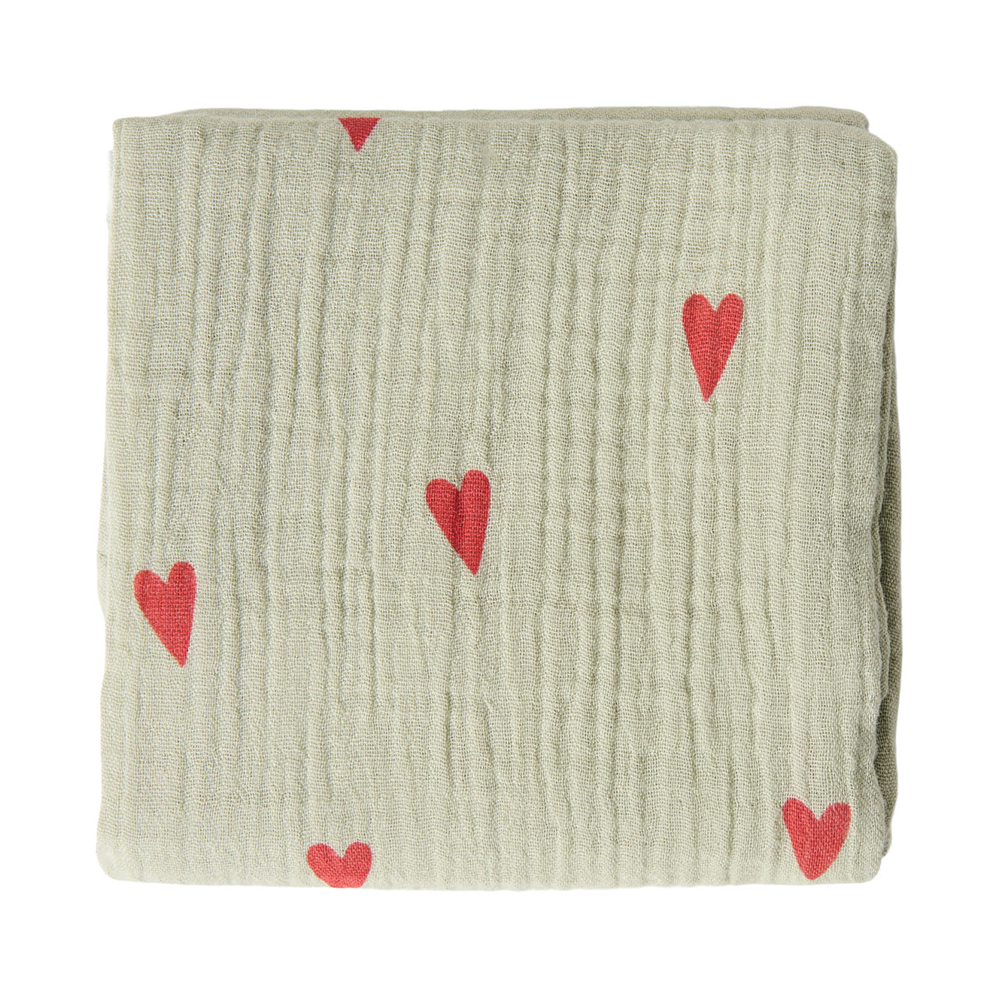 Studio Noos Mulltuch 'Hearts' 70 x 70 cm Green - Online MY SNOWFLAKE