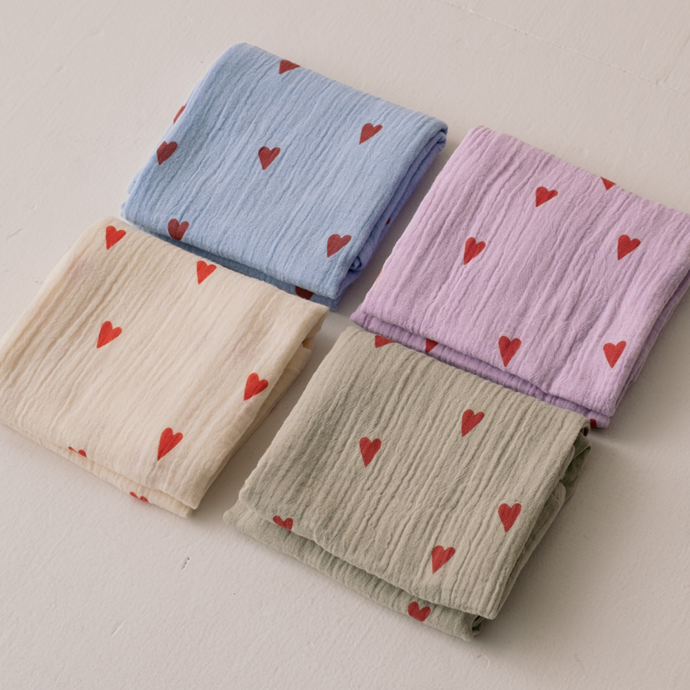 Studio Noos Mulltuch 'Hearts' 70 x 70 cm Green - Online MY SNOWFLAKE