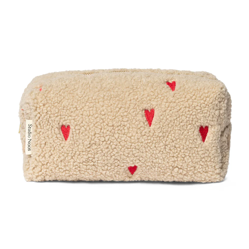 Studio Noos Toiletry Bag Teddy 'Hearts' Ecru