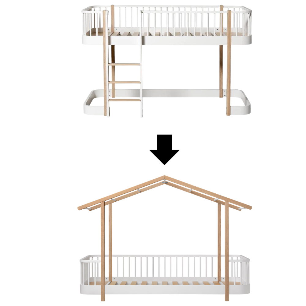 Oliver Furniture  Umbauset Wood Original Halbhohes Hochbett zum Hausbett Weiss/Eiche
