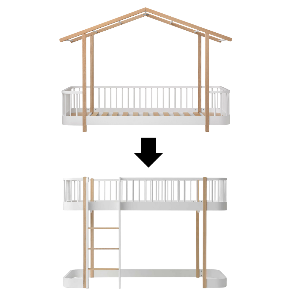 Oliver Furniture Kit de conversion lit cabane Original en lit mezzanine mi-hauteur Original Blanc/Chêne