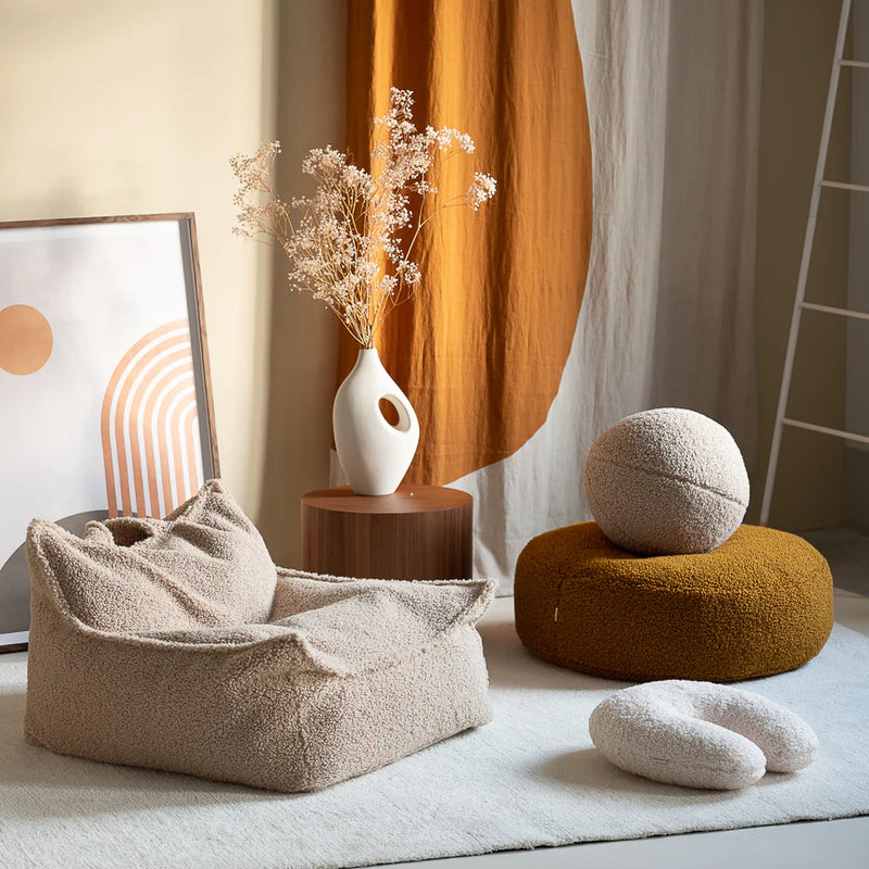 Kinder-Sitzsack in beigem Teddy-Stoff