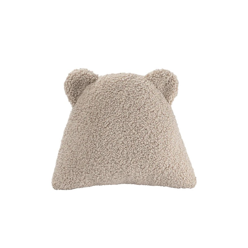 Süsses beiges Bärenkissen aus weichem Teddy-Stoff von Wigawama. 