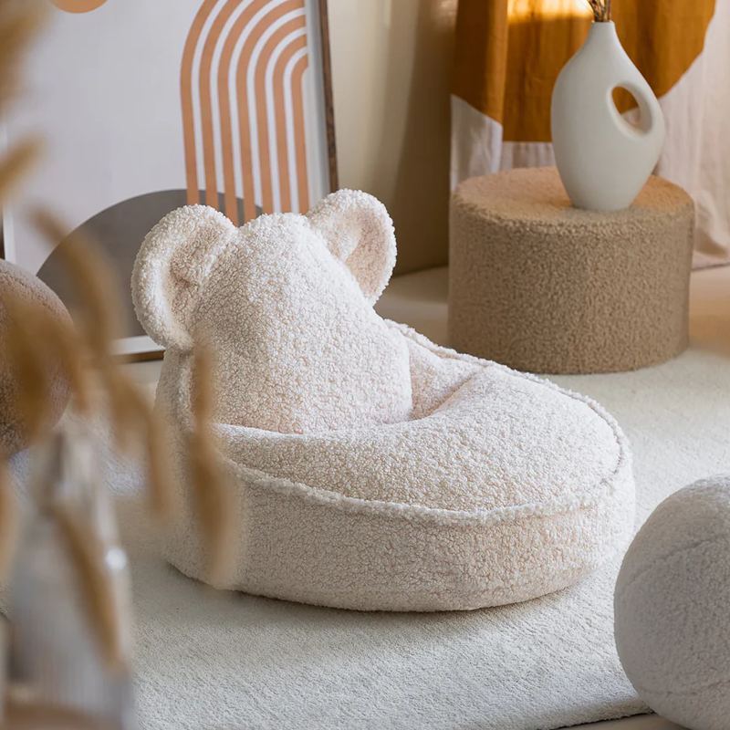 Kinder Sitzsack in creme-weissem Teddystoff von Wigiwama