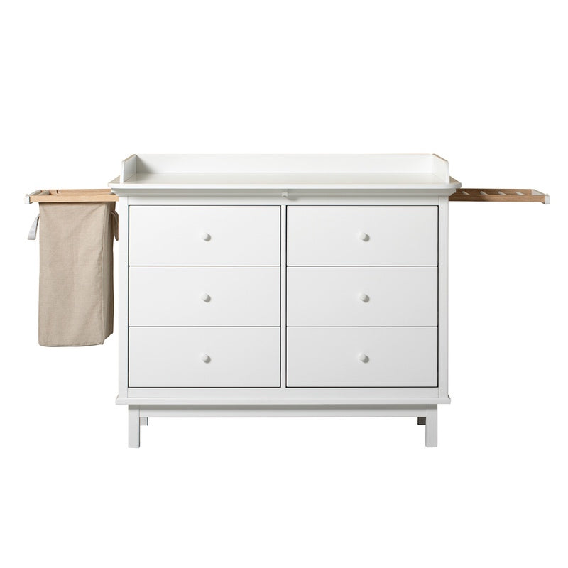 Oliver Furniture Seaside commode à langer avec 6 tiroirs, coulisses et sac à linge inclus Blanc