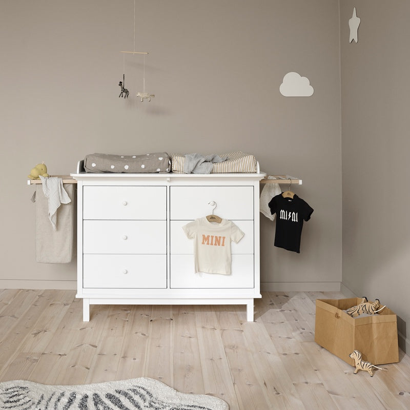 Oliver Furniture Seaside commode à langer avec 6 tiroirs, coulisses et sac à linge inclus Blanc