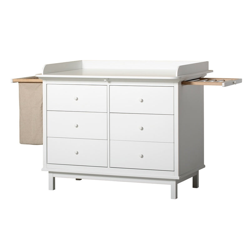 Oliver Furniture Seaside commode à langer avec 6 tiroirs, coulisses et sac à linge inclus Blanc
