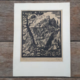 HANS STIX, Ruine Klamm, Original Linolschnitt 1958