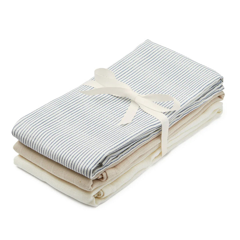 Cam Cam Copenhagen  3er Set Mulltücher   Mix Classic Stripes Blue, Praline, Creme White - Online MY SNOWFLAKE