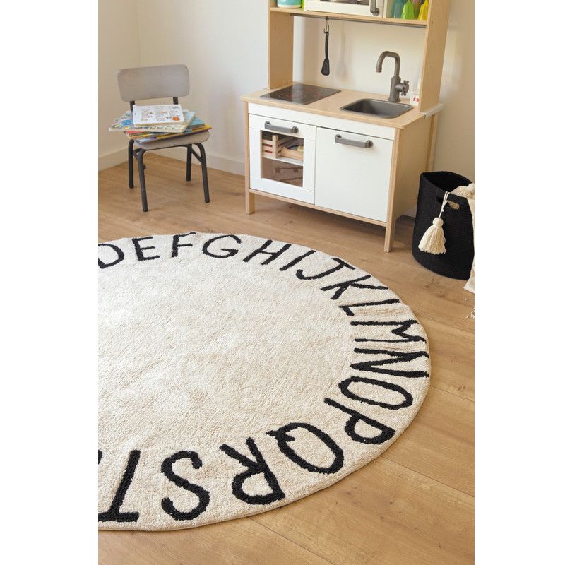 Lorena Canals <br/> Baumwollteppich ABC Vintage waschbar <br/> Creme/Schwarz,Teppiche, Lorena Canals - SNOWFLAKE kindermöbel concept store