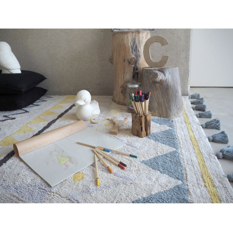 Lorena Canals <br/> Baumwollteppich Azteca waschbar <br/> Blau,Teppiche, Lorena Canals - SNOWFLAKE kindermöbel concept store
