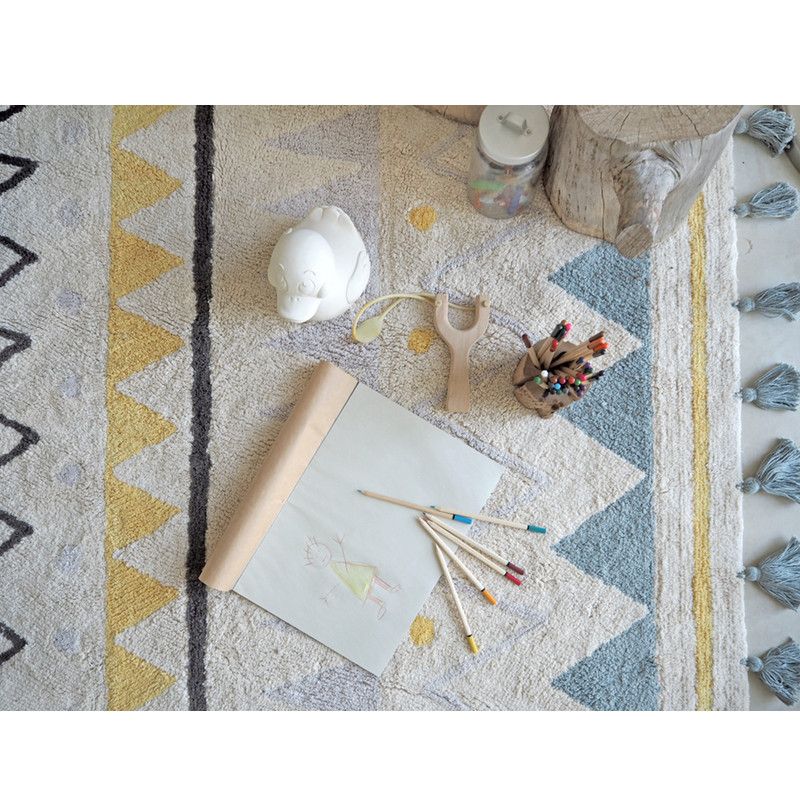 Lorena Canals <br/> Baumwollteppich Azteca waschbar <br/> Blau,Teppiche, Lorena Canals - SNOWFLAKE kindermöbel concept store