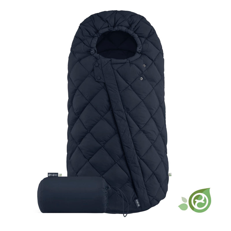 Fusssack mit Aufbewahrungstasche für Kinderwagen von Cybex in Dunkelblau.