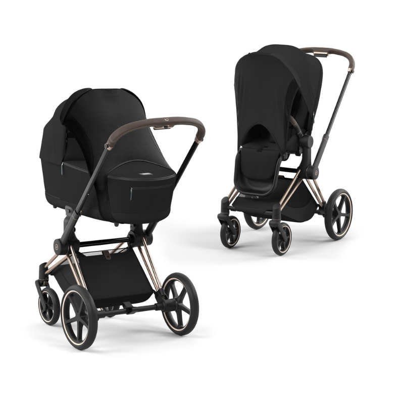 Kinderwagen und Buggy in Schwarz von Cybex mit schwarzem Sonnensegel.