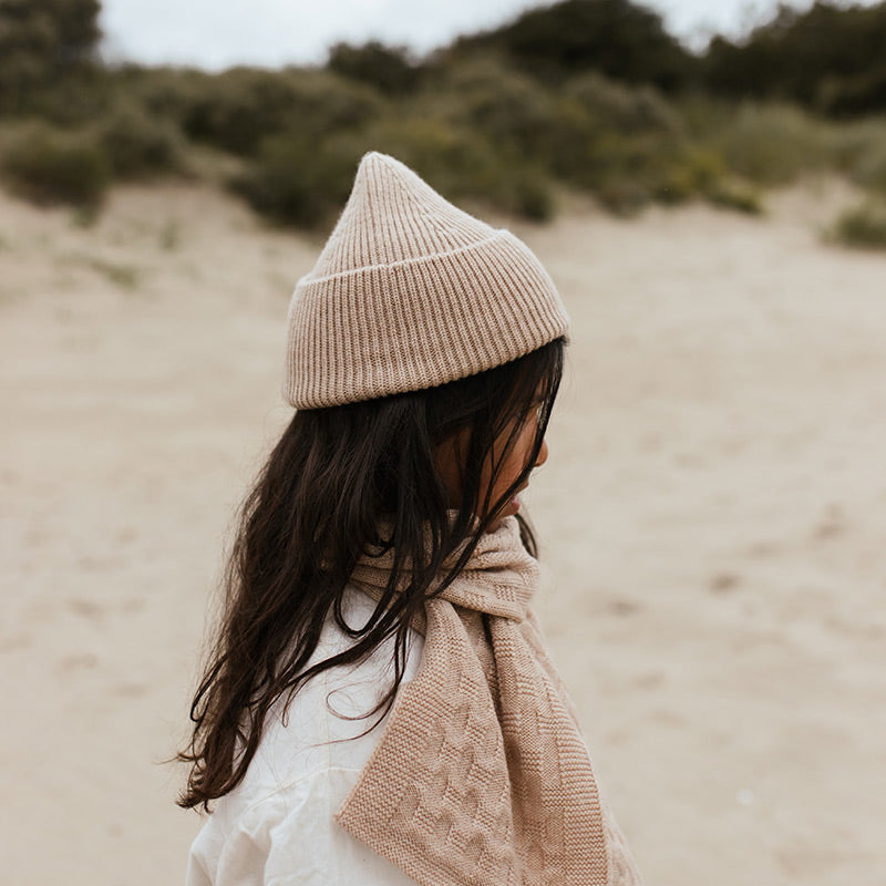 Hvid  Kids Beanie Fonzie  Sand - Online MY SNOWFLAKE