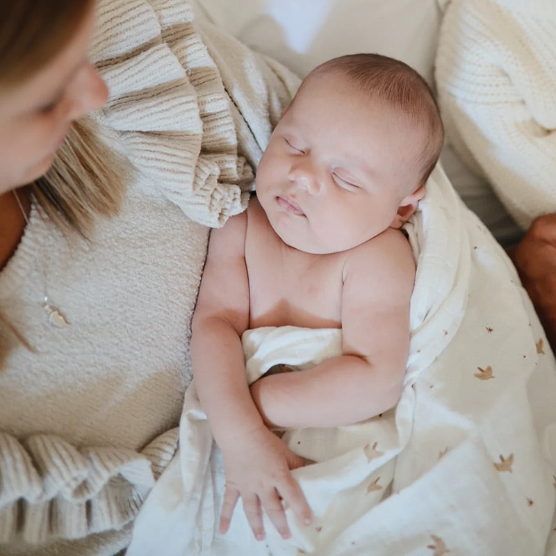 Mushie  Musselin Swaddle  Sparrow - Online MY SNOWFLAKE