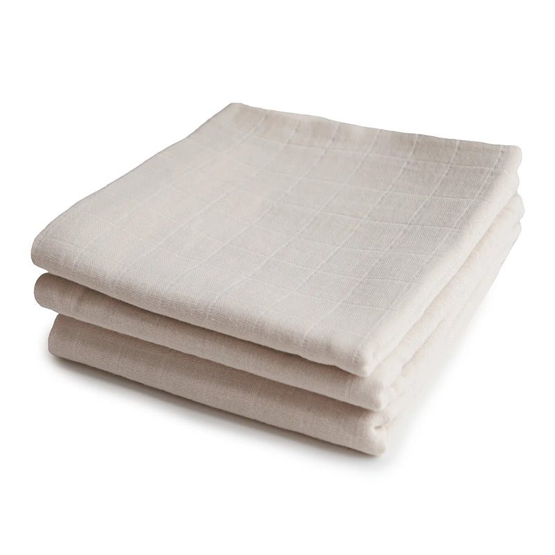 Mushie 3-pack Muslin Swaddles Fog