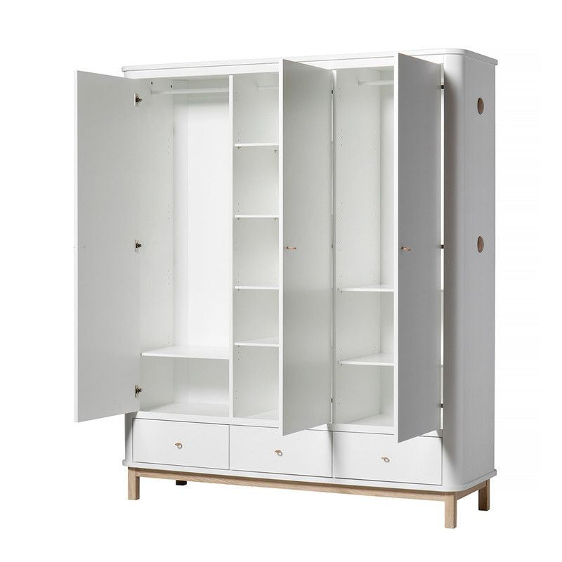 Oliver Furniture <br/> Kleiderschrank 3-türig Wood <br/> Weiss/Eiche,Schränke, Oliver Furniture - SNOWFLAKE kindermöbel concept store