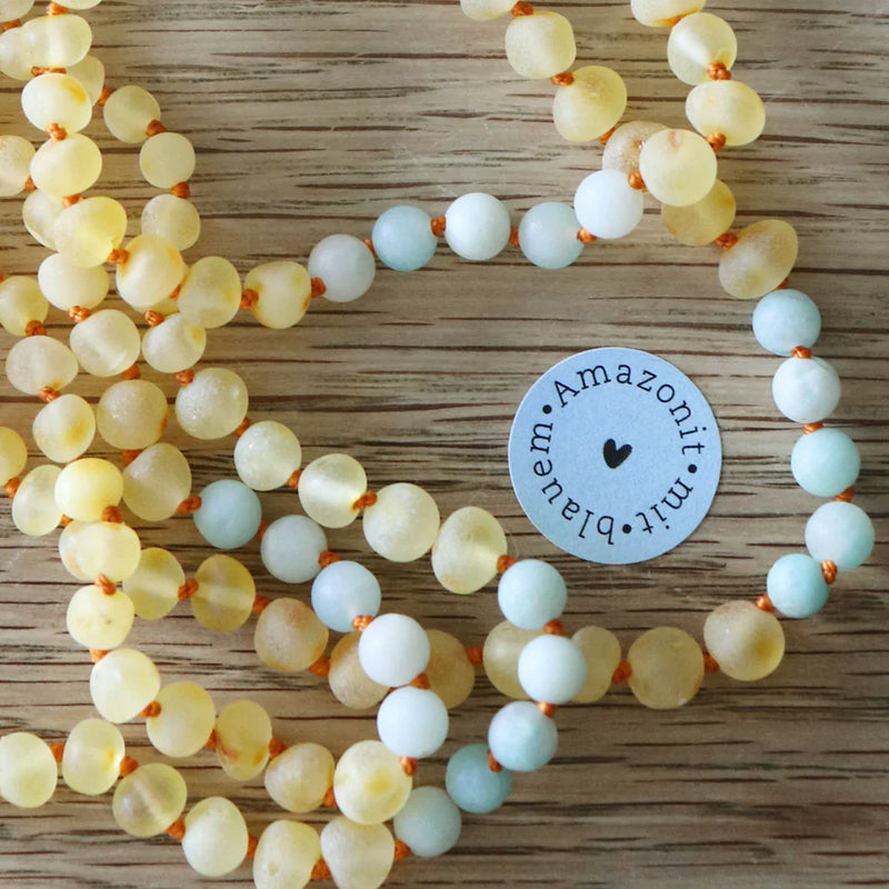 Petit Stellou Amber Necklace Lemon Blue Amazonite
