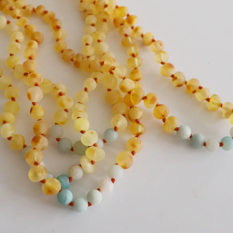Petit Stellou Amber Necklace Lemon Blue Amazonite
