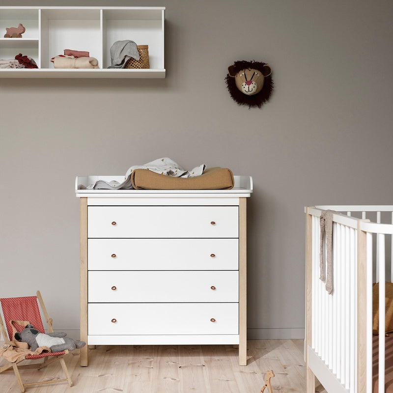 Oliver Furniture  Wickelplatte für Wood Kommode mit 4 Schubladen  Weiss