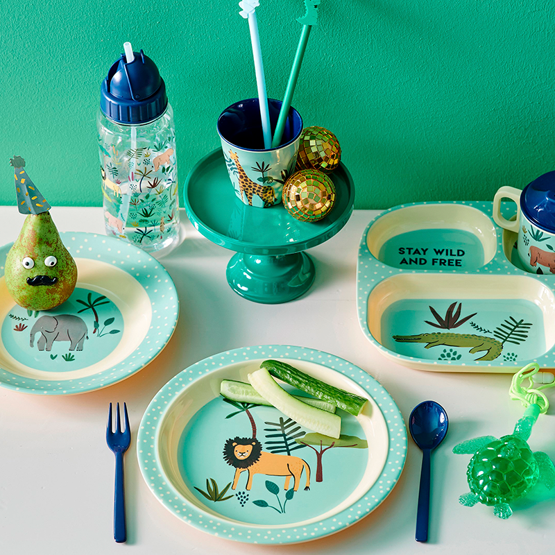 Rice  Melamin Kinderteller “Jungle Animals' Blau - Online MY SNOWFLAKE