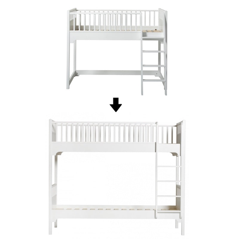 Oliver Furniture Kit de conversion Seaside Classic lit semi-haut mezzanine en lit superposé, échelle droite 90x200 cm Blanc
