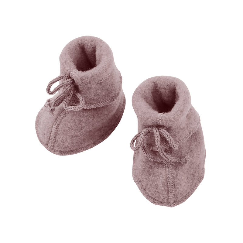 Engel  Baby-Schühchen mit Bändel Wollfleece  Rosenholz Melange
