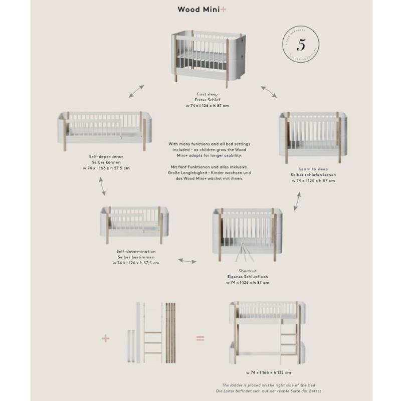 Oliver Furniture <br/> Babybett (und Kinderbett) Wood Mini+ <br/> Weiss/Eiche,Babybetten, Oliver Furniture - SNOWFLAKE kindermöbel concept store