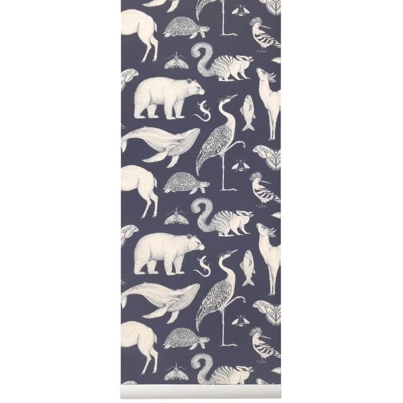Ferm Living  Katie Scott Tapete Animals  Dark Blue