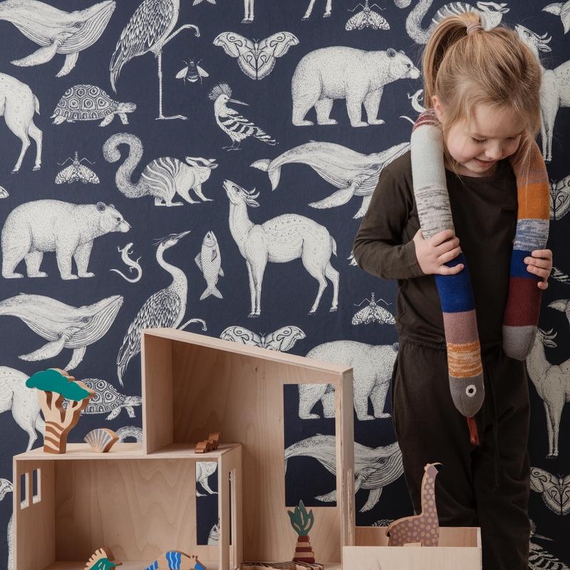 Ferm Living  Katie Scott Tapete Animals  Dark Blue