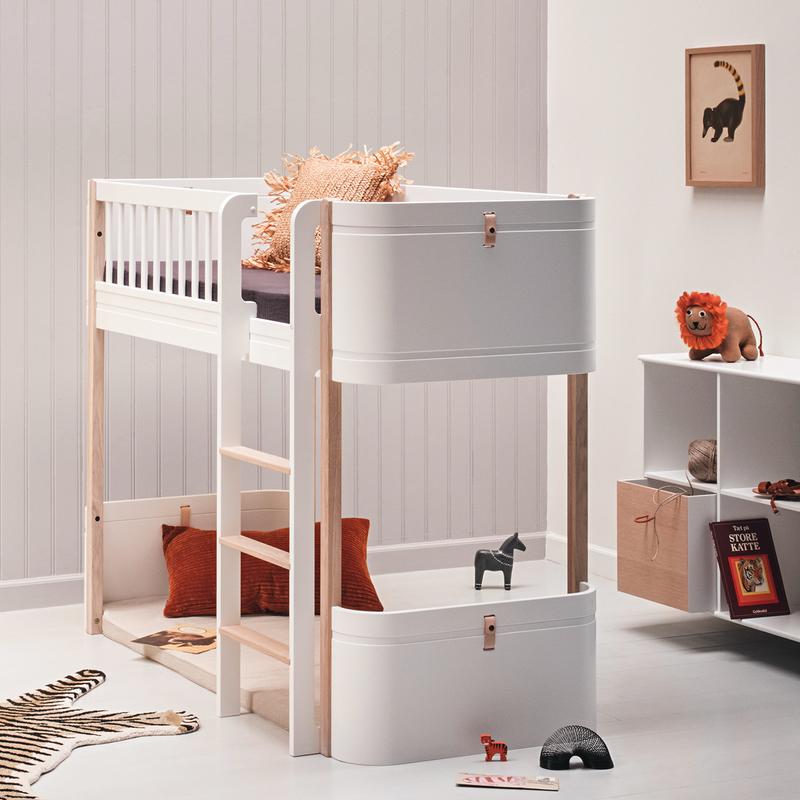 Oliver Furniture  Umbauset Wood Mini+ Juniorbett zum halbhohen Hochbett  Weiss/Eiche
