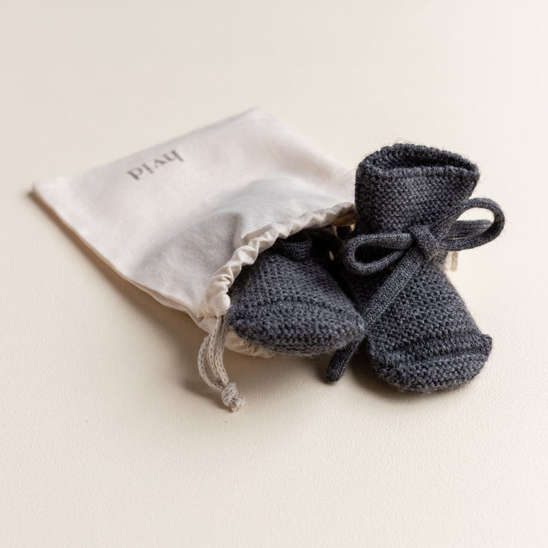 Hvid  Baby Strickschuhe Booties  Charcoal - Online MY SNOWFLAKE