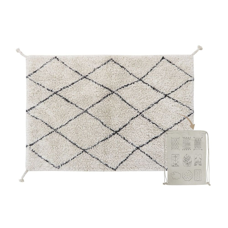 Lorena Canals  Mini Baumwollteppich Berber waschbar  Natural, Black - Online MY SNOWFLAKE