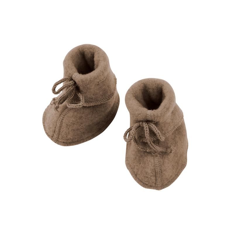 Engel Baby Booties with Ribbons Wool Fleece Walnut Melange