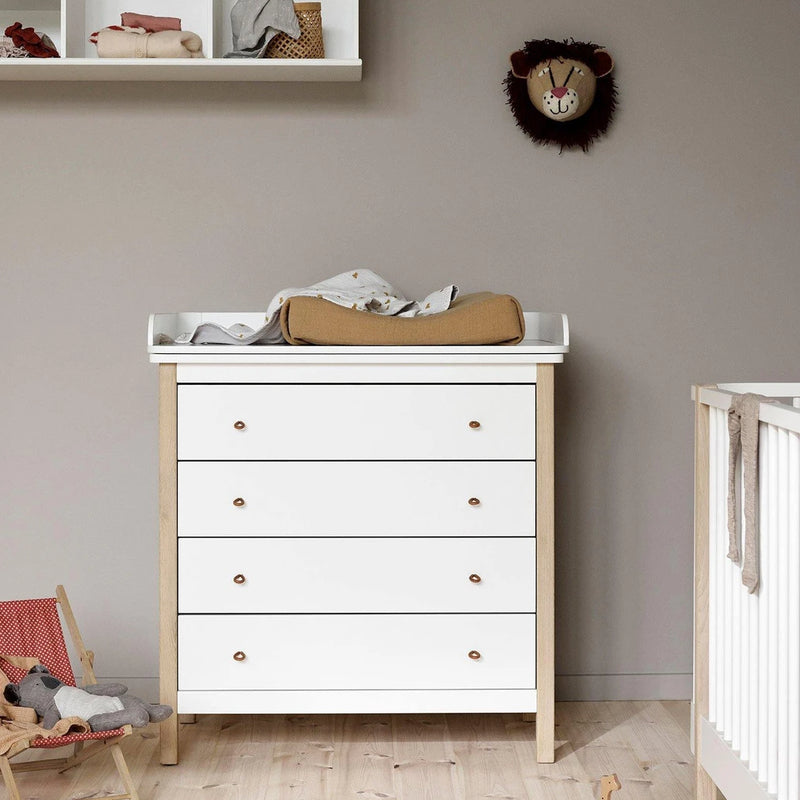 Oliver Furniture  Wood Wickelkommode 4 Schubladen mit Wickelplatte  Weiss/Eiche - Online MY SNOWFLAKE